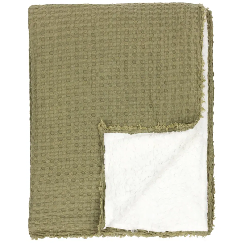Ronan Sherpa Waffle Fleece Throw - Green, Cotton