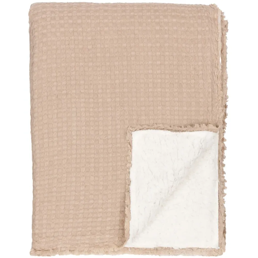 Ronan Sherpa Waffle Fleece Throw - Grey, Cotton