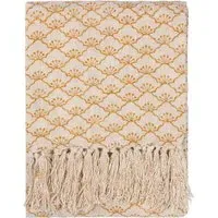 Saku Honey Blossom Fringed Throw - Yellow, Cotton