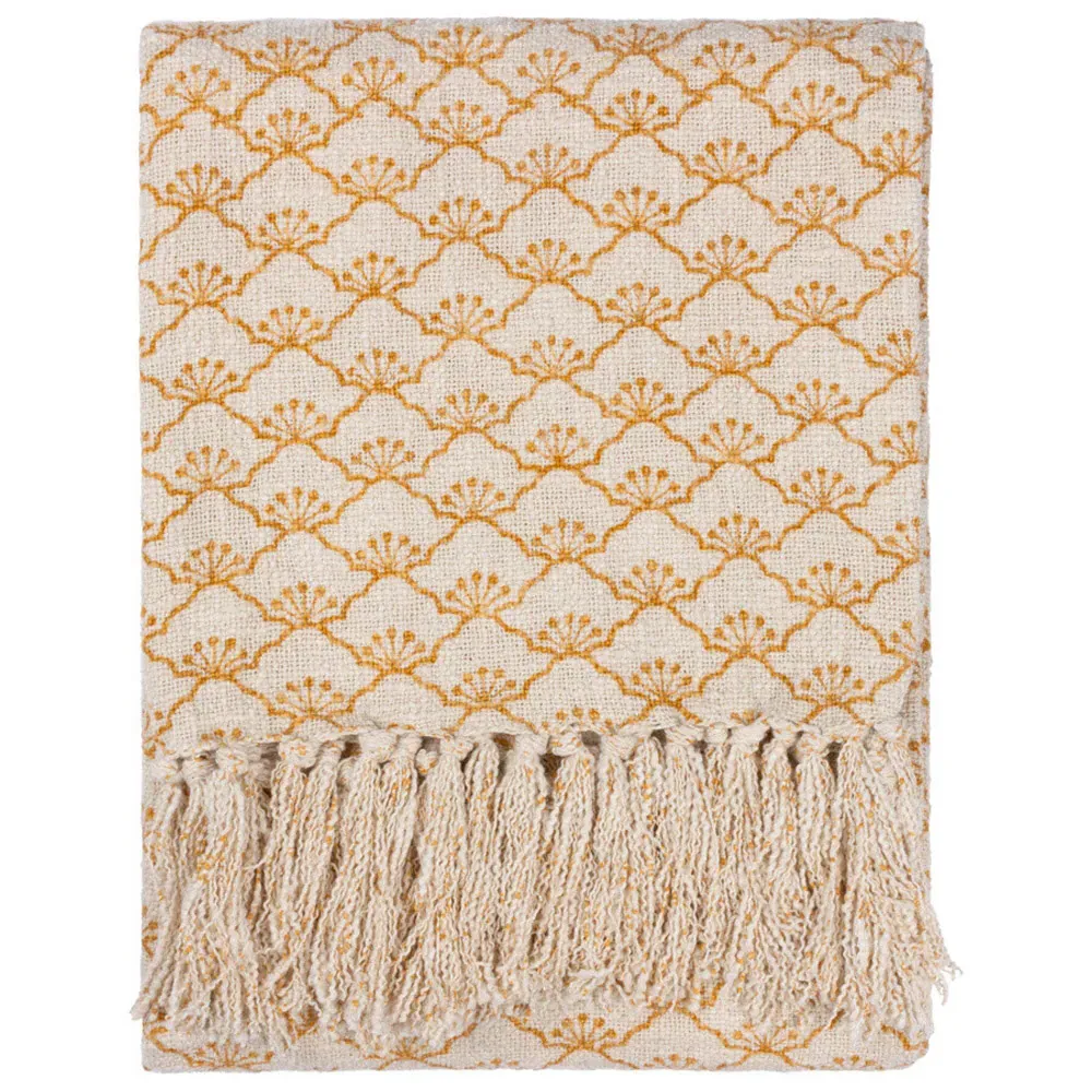 Saku Honey Blossom Fringed Throw - Yellow, Cotton image