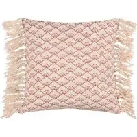 Saku Kilm Fringed Cushion - Red Blossom, Cotton