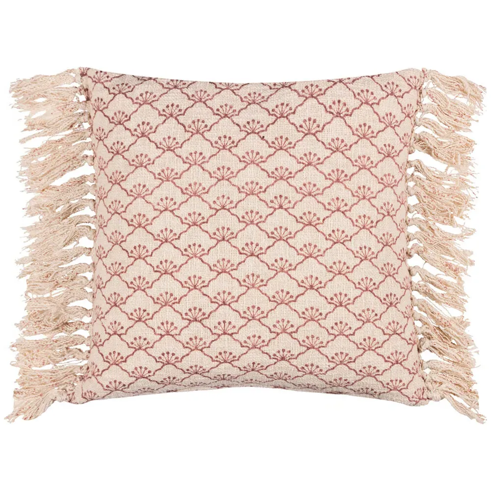 Saku Kilm Fringed Cushion - Red Blossom, Cotton image
