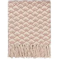 Saku Kilm Red Blossom Fringed Throw - Red, Cotton