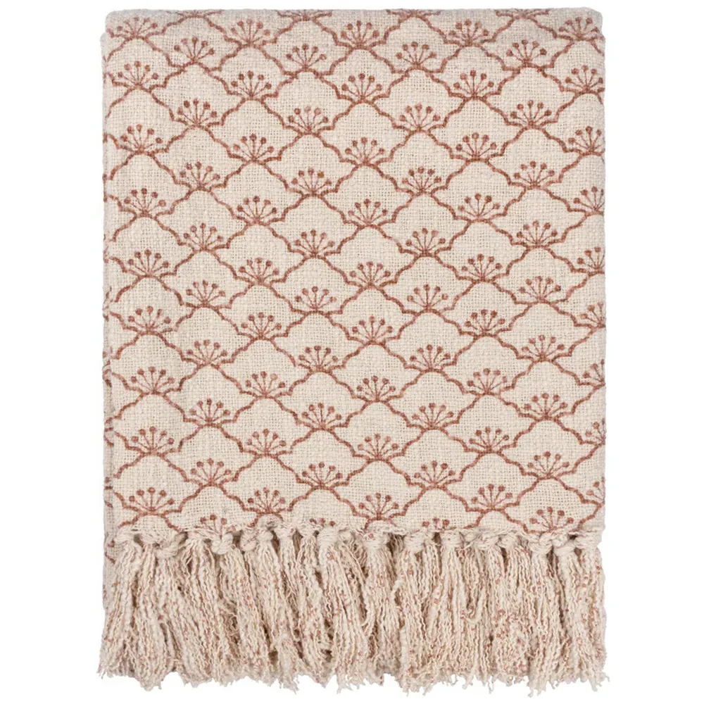 Saku Kilm Red Blossom Fringed Throw - Red, Cotton