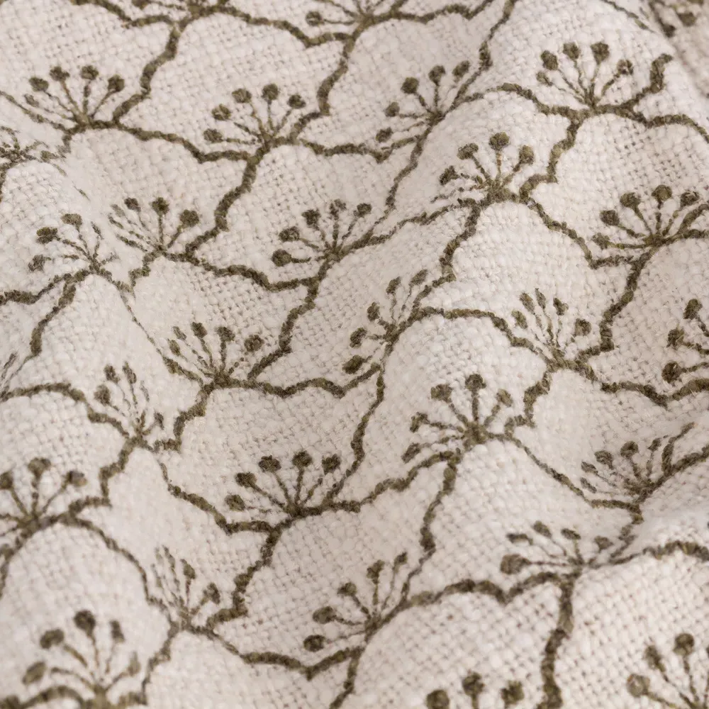 Saku Olive Green Blossom Fringed Throw - Green, Cotton