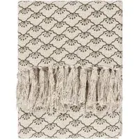 Saku Olive Green Blossom Fringed Throw - Green, Cotton