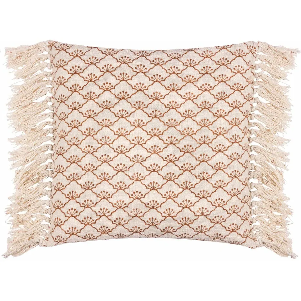 Saku Pecan Blossom Fringed Cushion - Multi, Cotton