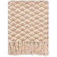 Saku Pecan Blossom Fringed Throw - Brown, Cotton