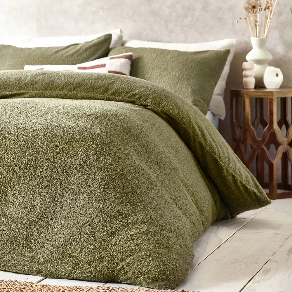 Single Boucle Fleece Duvet Set - Olive