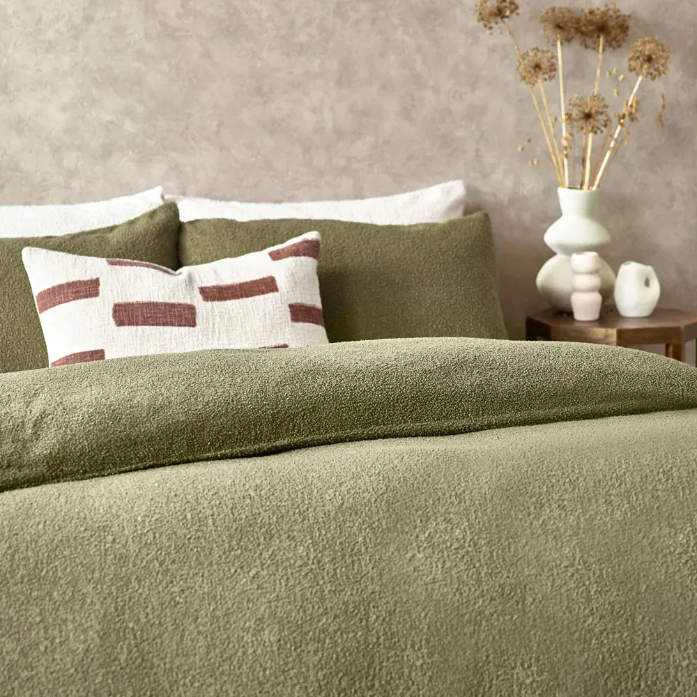Single Boucle Fleece Duvet Set - Olive