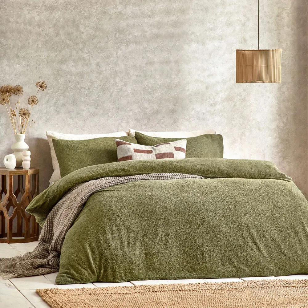 Single Boucle Fleece Duvet Set - Olive