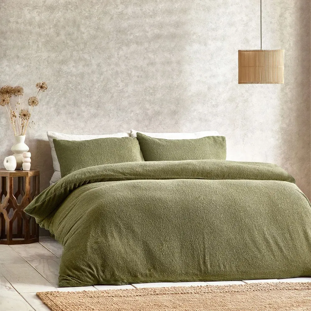Single Boucle Fleece Duvet Set - Olive