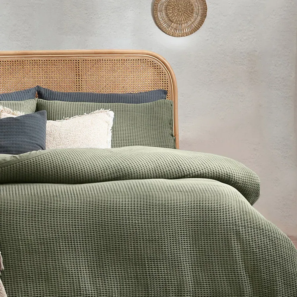 Single Chunky Waffle Duvet Set - Eucalyptus, Cotton