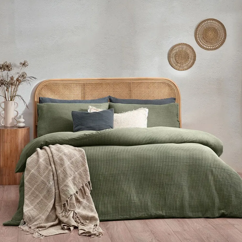 Single Chunky Waffle Duvet Set - Eucalyptus, Cotton image