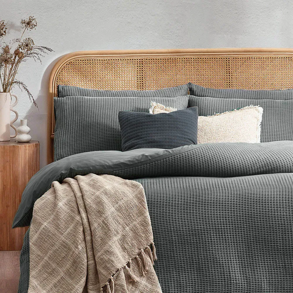 Single Chunky Waffle Duvet Set - Grey, Cotton