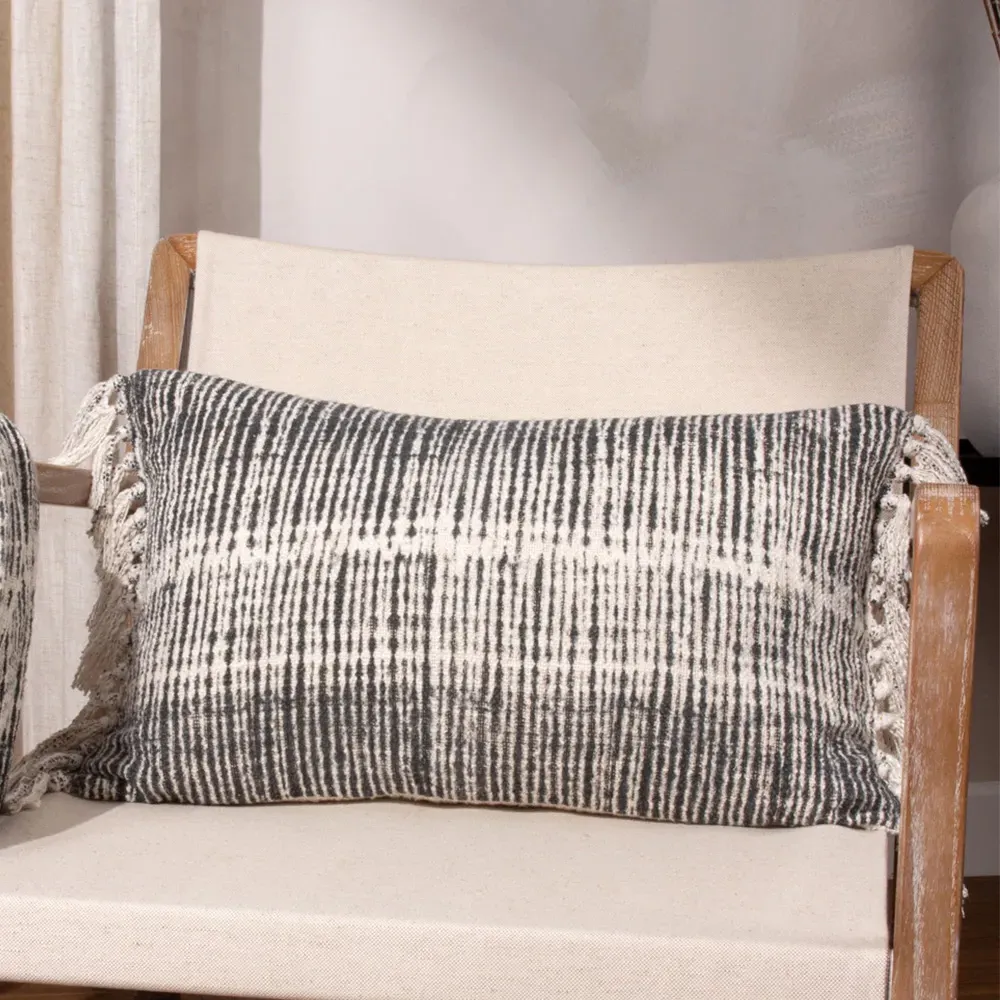 Sono Abstract Fringed Cushion - Black