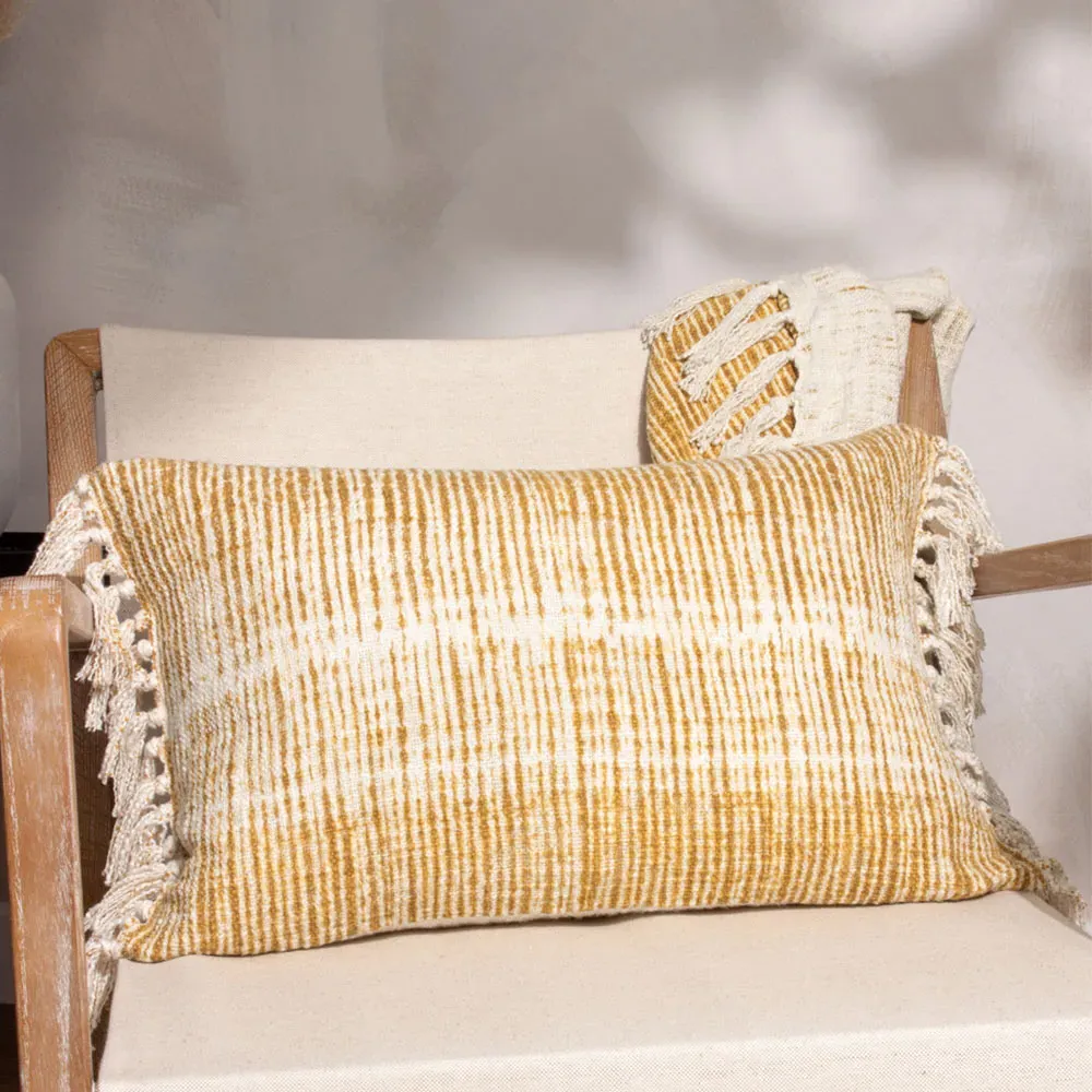 Sono Abstract Fringed Cushion - Cumin, Cotton