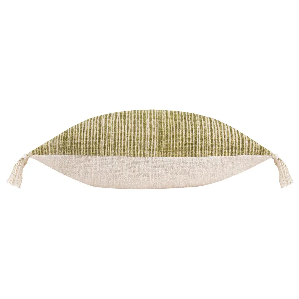 Sono Abstract Fringed Cushion - Olive Green, Cotton