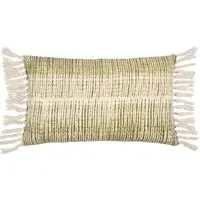 Sono Abstract Fringed Cushion - Olive Green, Cotton