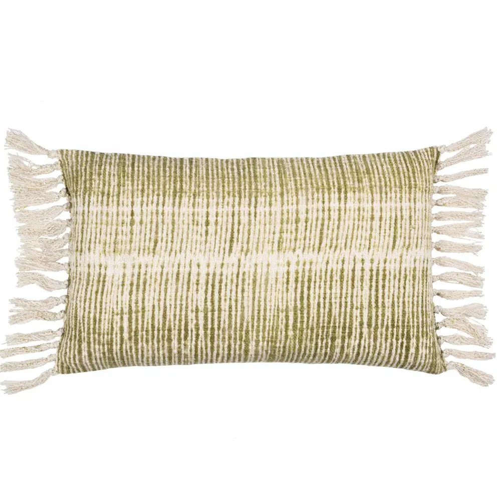 Sono Abstract Fringed Cushion - Olive Green, Cotton image