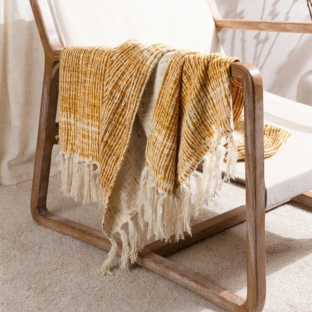 Sono Abstract Throw with Tassels - Cumin, Cotton