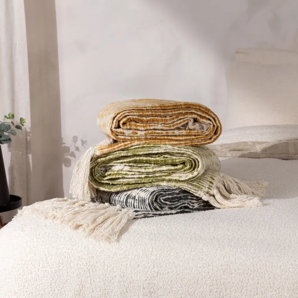 Sono Abstract Throw with Tassels - Cumin, Cotton