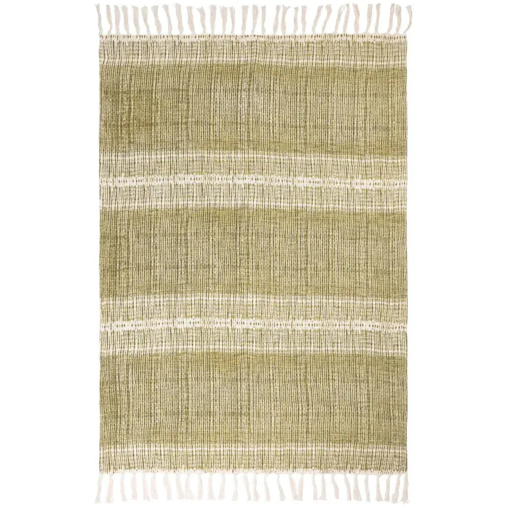 Sono Abstract Throw with Tassels - Olive Green, Cotton
