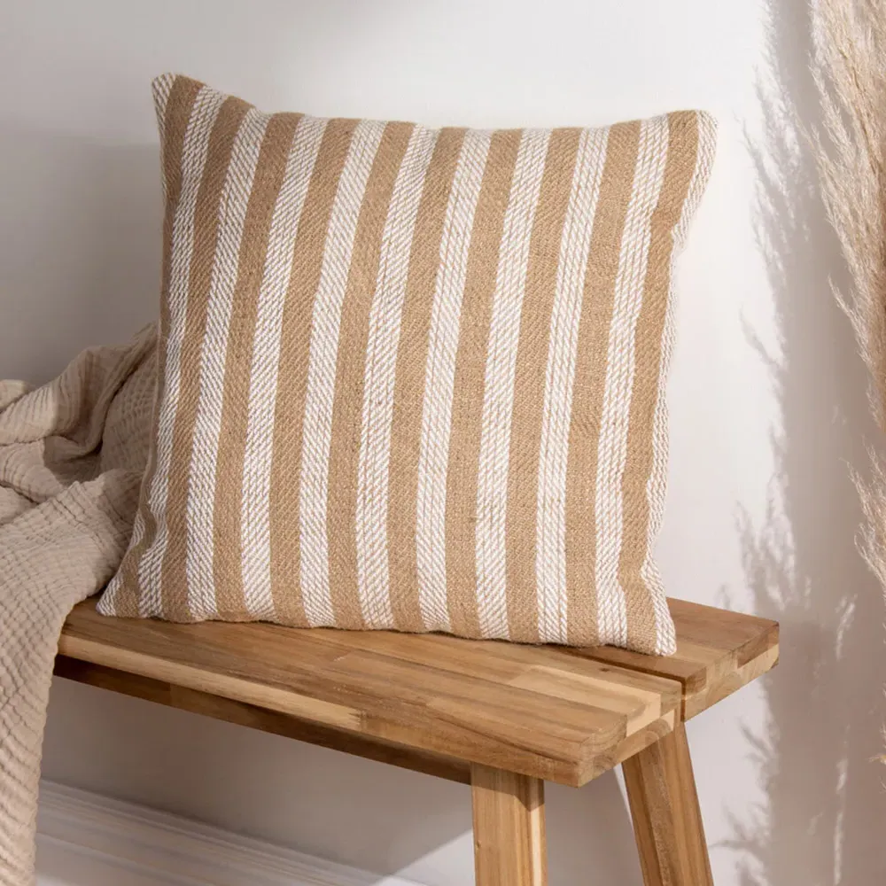 Strata Natural Stripe Woven Cushion - Cream, Jute