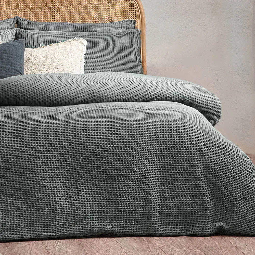 Super King Chunky Waffle Duvet Set - Grey, Cotton