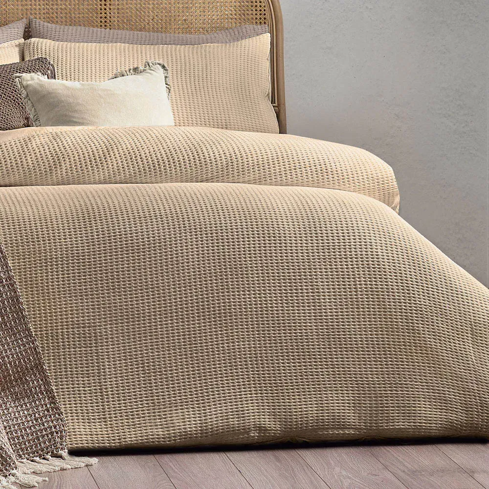 Super King Chunky Waffle Duvet Set - Linen, Cotton
