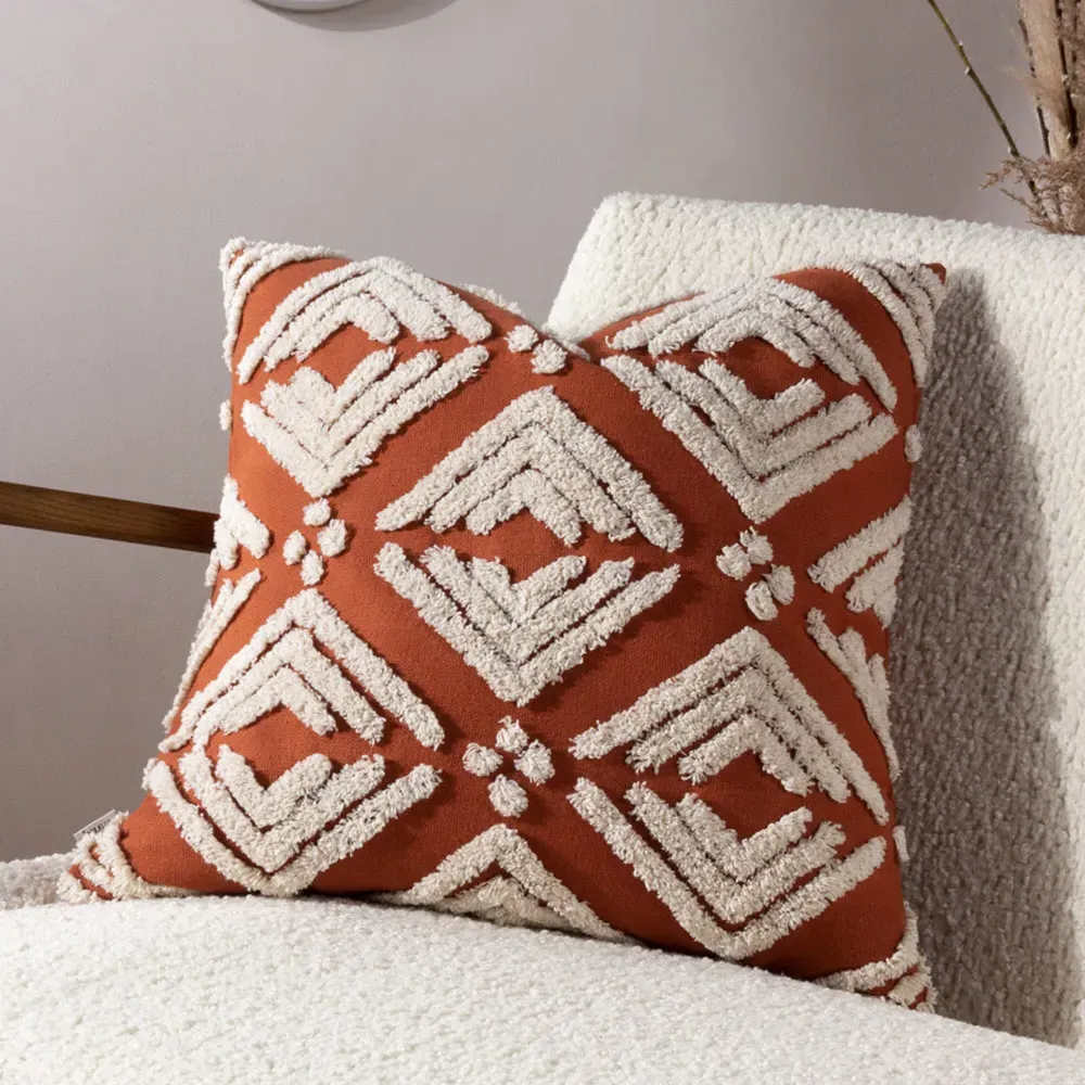 Taya Square Tufted Cushion - Pecan, Cotton