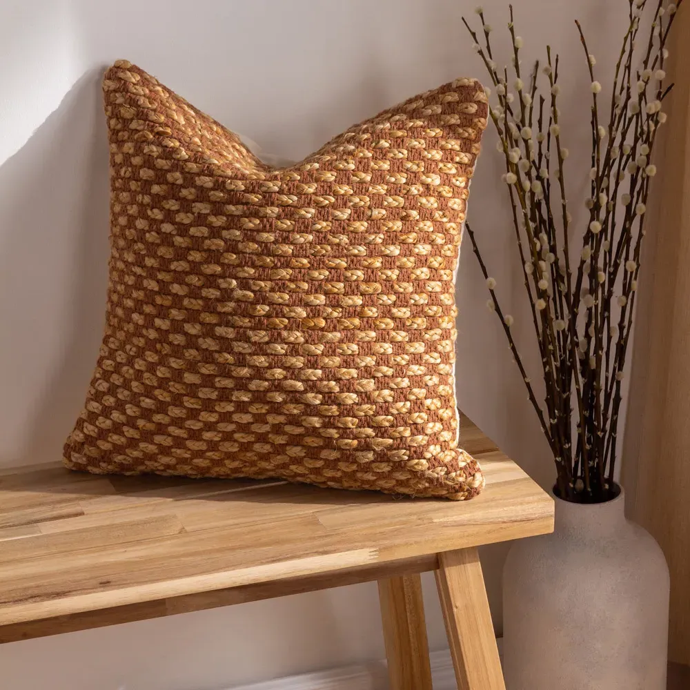 Wikka Pecan Woven Cushion - Multi, Jute