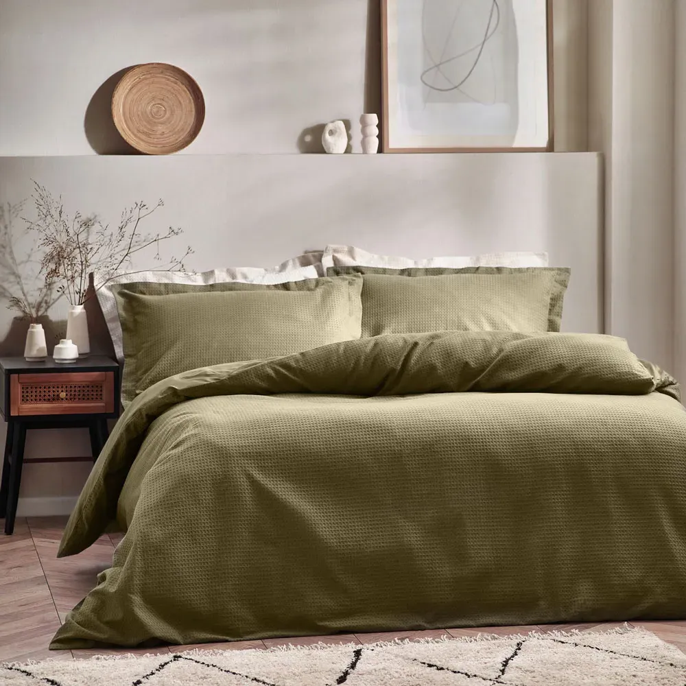 Yard King Size Waffle Duvet Set - Olive
