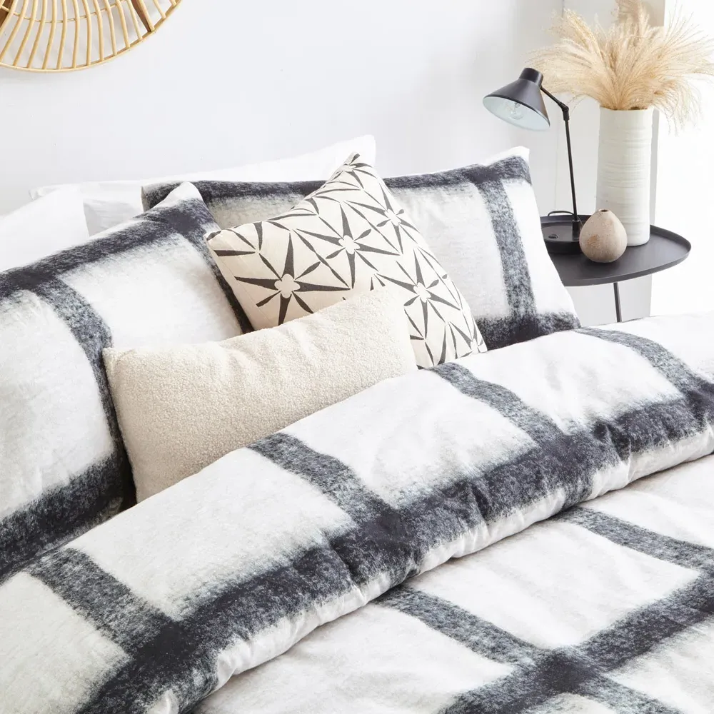 Yard Mohair Check Single Duvet Cover Set - Natural, Cotton