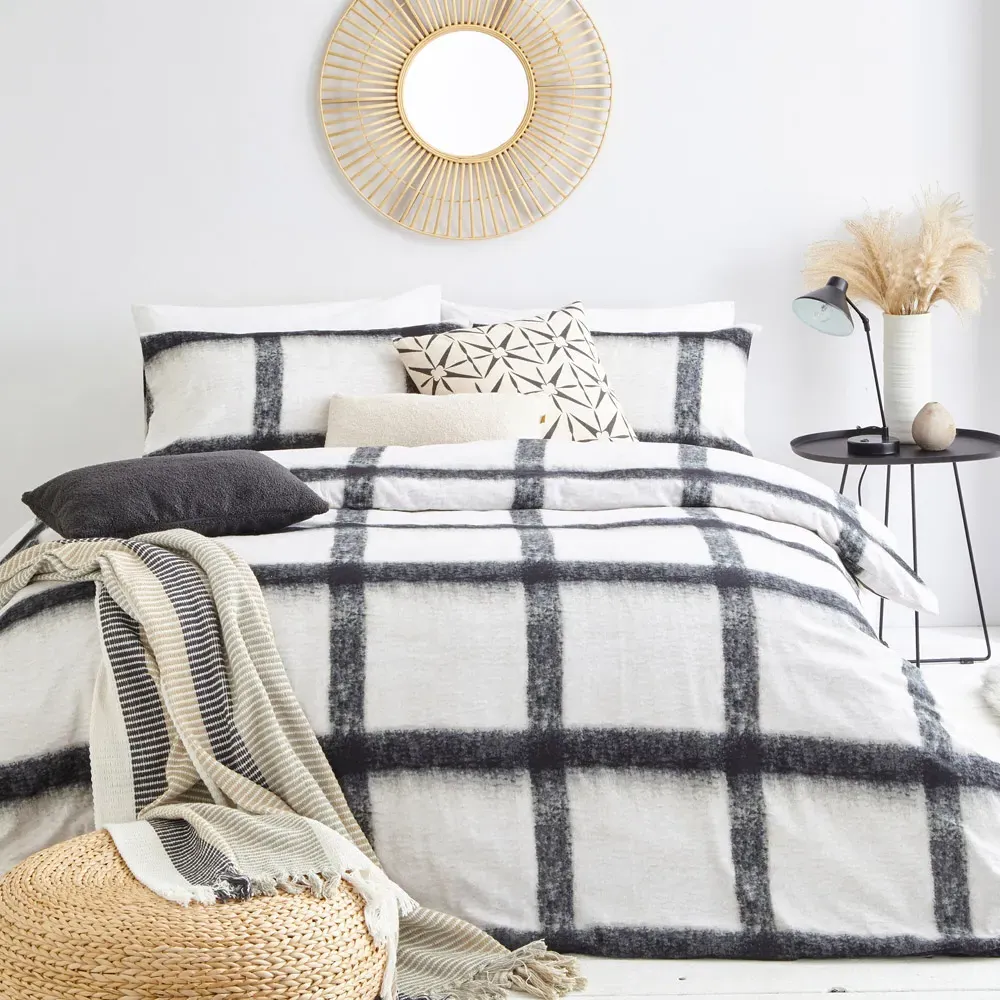 Yard Mohair Check Single Duvet Cover Set - Natural, Cotton