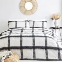 Yard Mohair Check Single Duvet Cover Set - Natural, Cotton