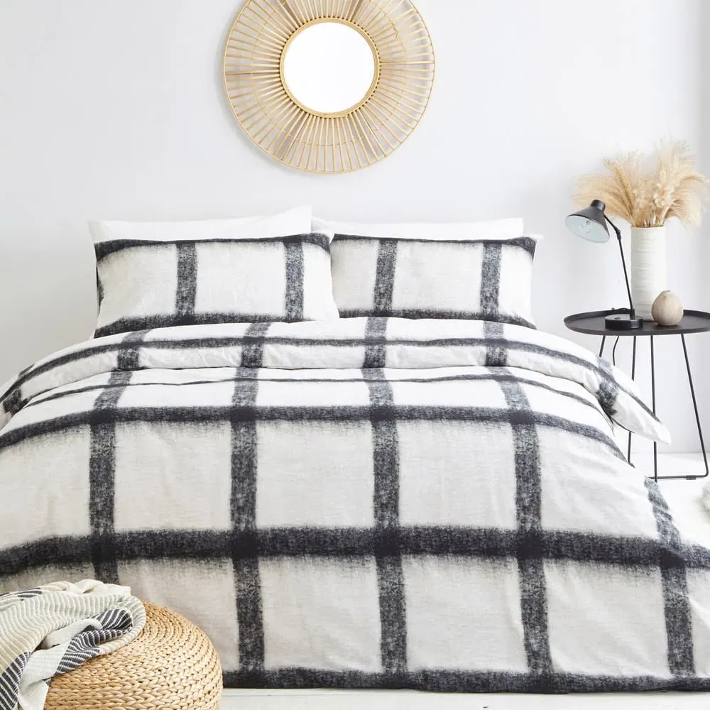 Yard Mohair Check Single Duvet Cover Set - Natural, Cotton image