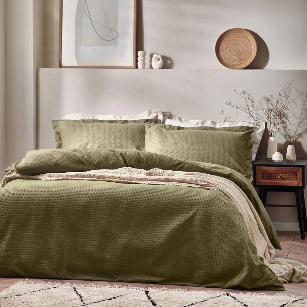 Yard Single Waffle Duvet Set - Olive