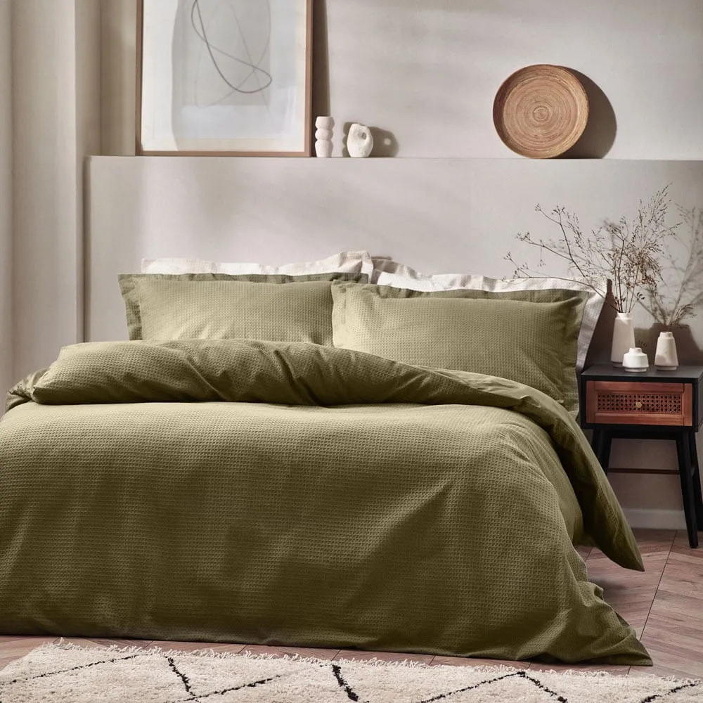 Yard Single Waffle Duvet Set - Olive