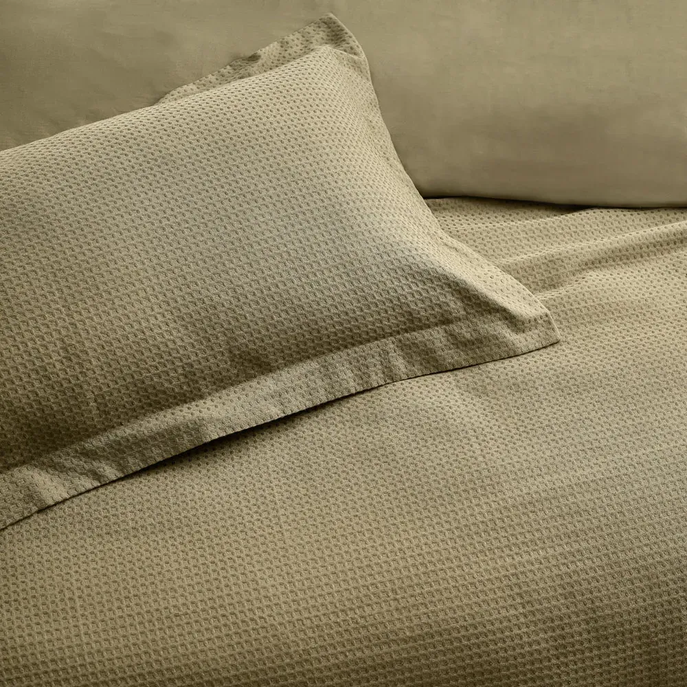 Yard Super King Size Waffle Duvet Set - Olive