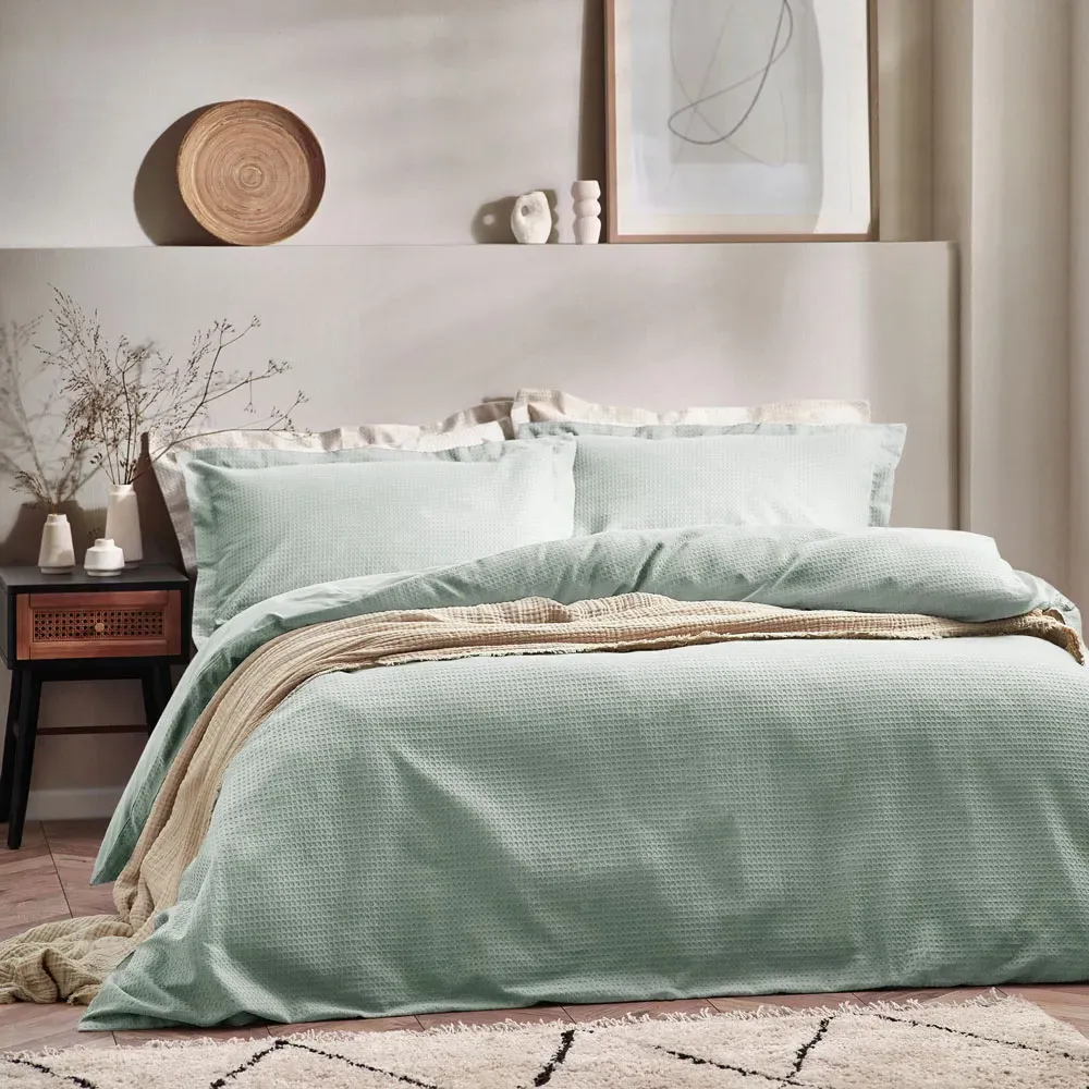 Yard Super King Waffle Duvet Set - Seafoam