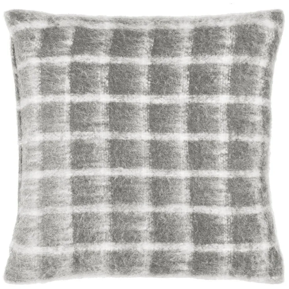 Yarrow Check Cushion - Flint Grey, Faux Mohair image