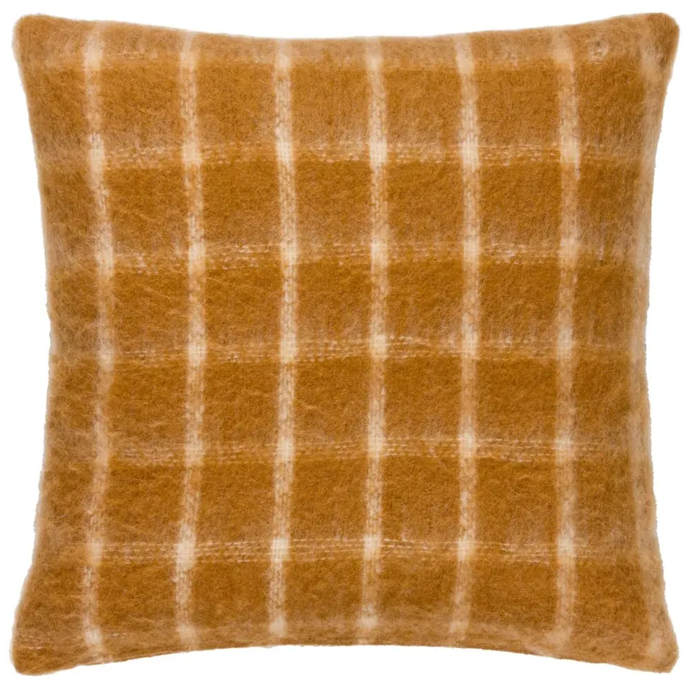 Yarrow Check Cushion - Ginger, Faux Mohair