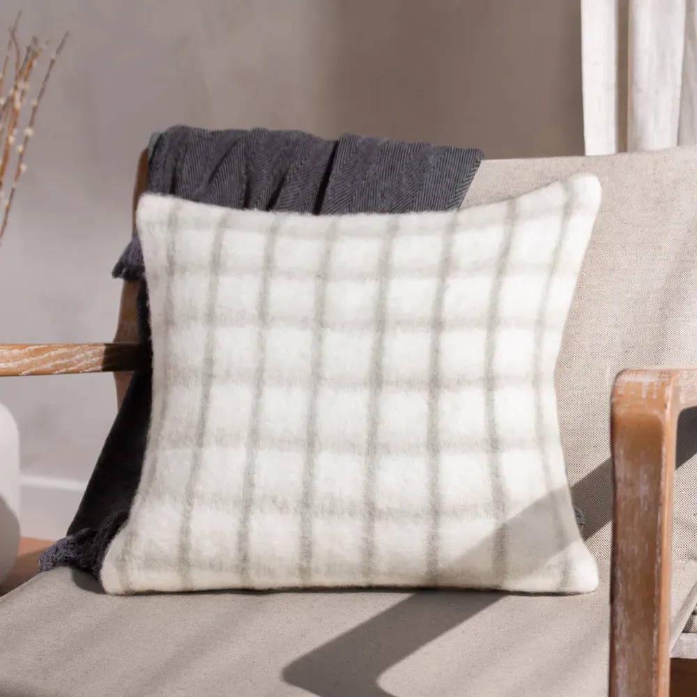 Yarrow Check Cushion - Natural Biscuit, Faux Mohair