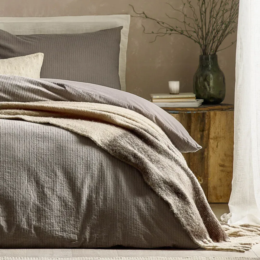Malton King Size Stripe Duvet Set - Brown, Cotton