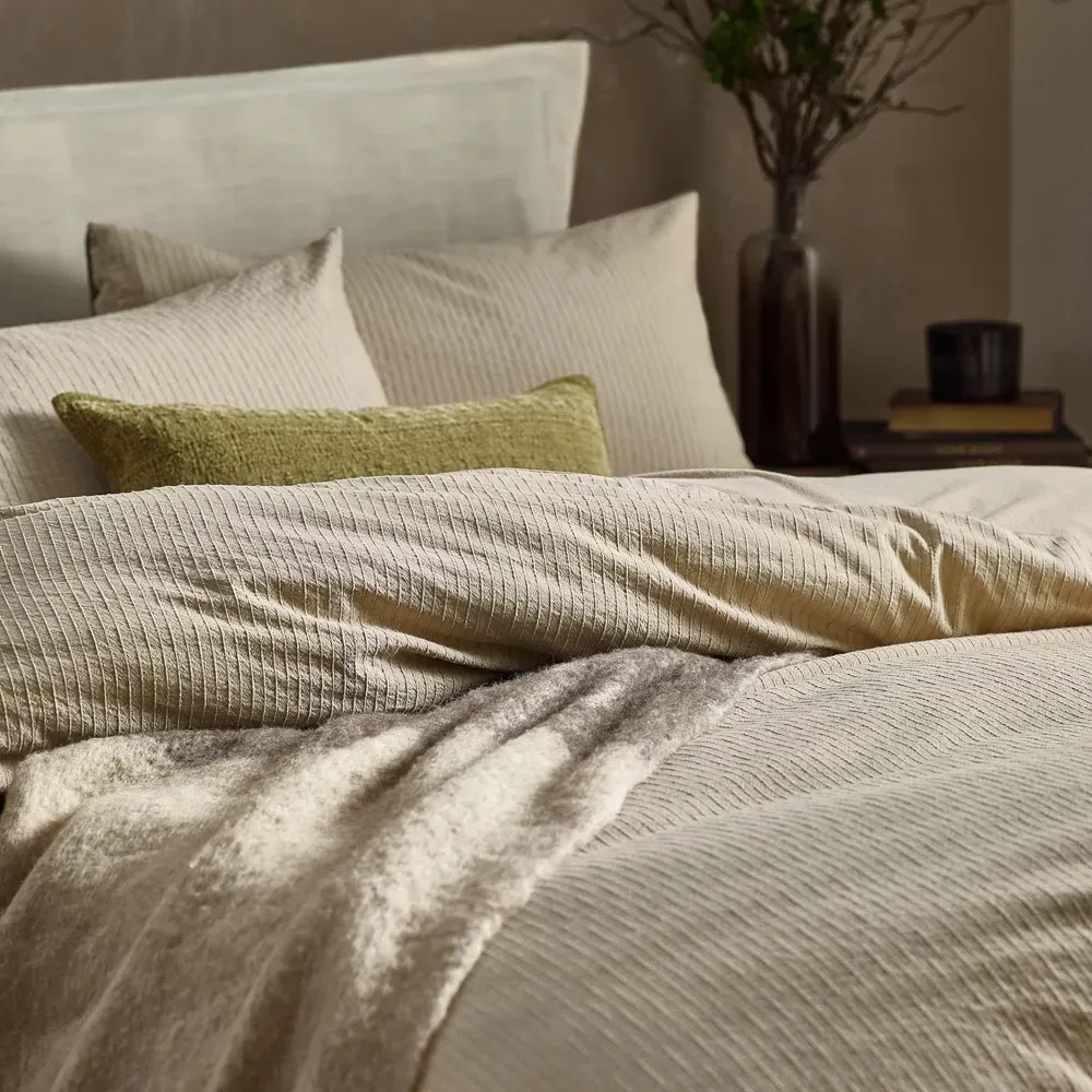Malton King Size Stripe Duvet Set - Cream, Cotton