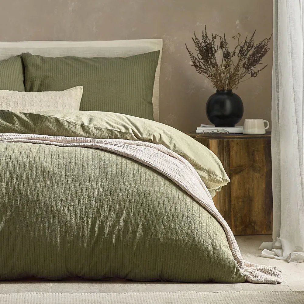 Malton King Size Stripe Duvet Set - Green, Cotton