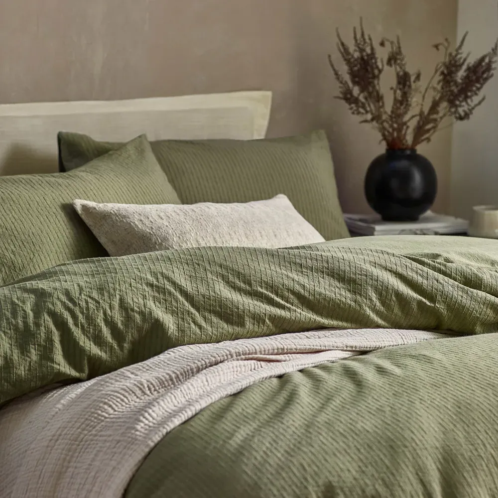 Malton Single Stripe Duvet Set - Green, Cotton