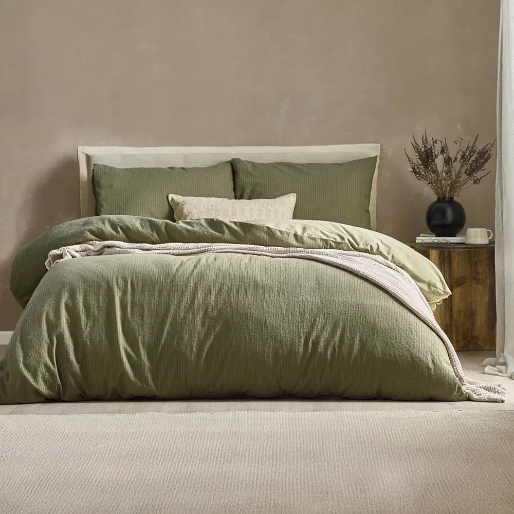Malton Single Stripe Duvet Set - Green, Cotton image