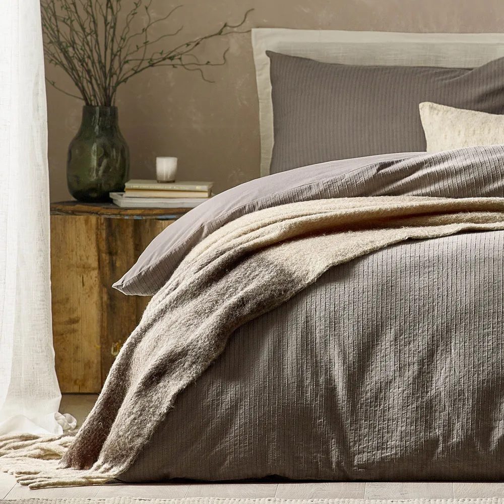 Malton Super King Size Stripe Duvet Set - Brown, Cotton